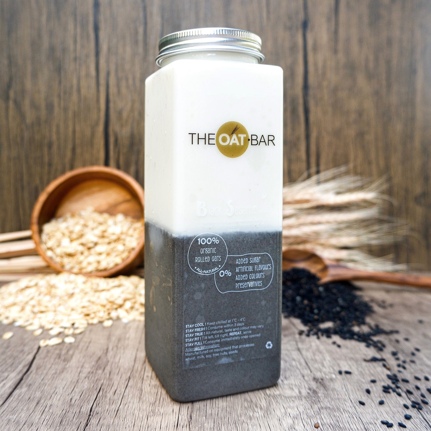 Black Sesame by THEOAT.BAR made of 100% Organic Rolled Oats, All-Natural Ingredients, 0% Junk